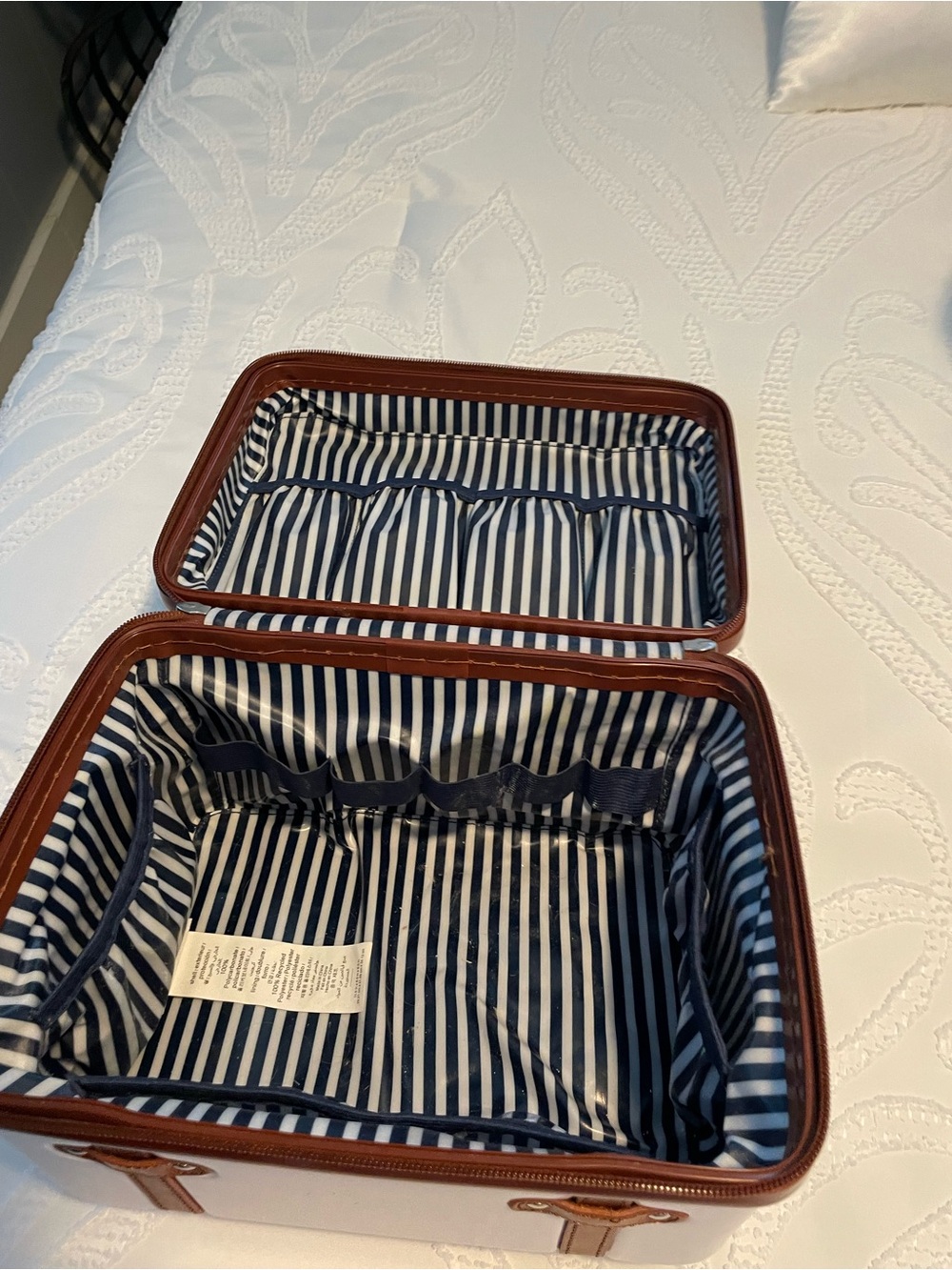 Men's Brown Travel Toiletry Case with Navy & White Stripe Lining